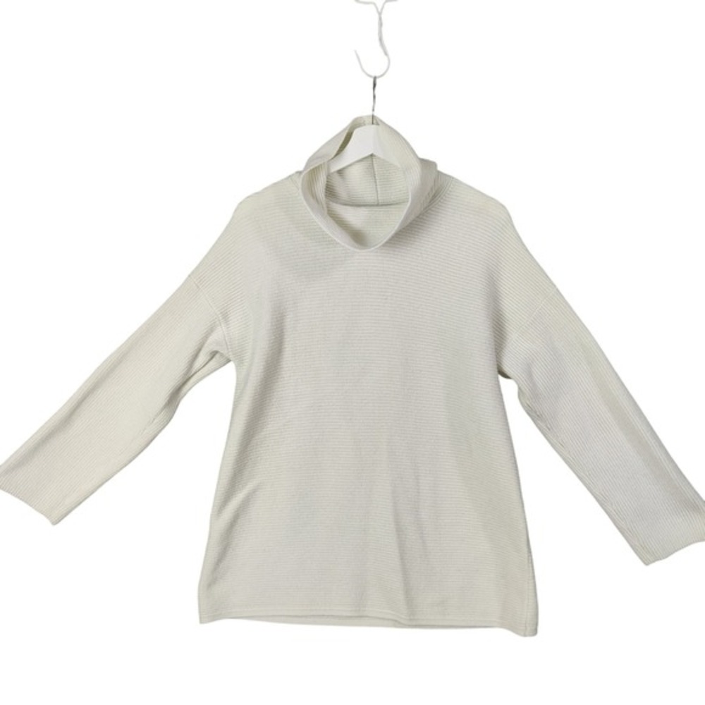 J. Jill Cream Cowl Neck Knit Sweater Pullover Ribbed Long Sleeve Cozy Womens L